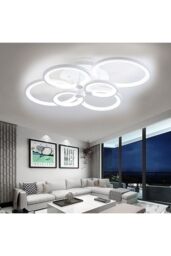 Living and Home Modern Circular LED Semi Flush Ceiling Light-75cm W in White - thumbnail 5