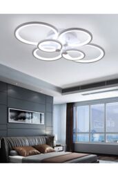 Living and Home Modern Circular LED Semi Flush Ceiling Light-75cm W in White - thumbnail 2