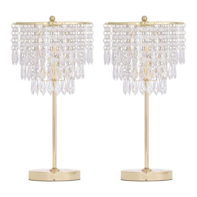 First Choice Lighting Set of 2 Cascada - Gold & Acrylic Crystal Jewelled Table Lamps - image 1