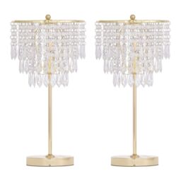 First Choice Lighting Set of 2 Cascada - Gold & Acrylic Crystal Jewelled Table Lamps