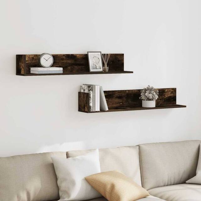 Berkfield Home Decorative Wall Shelves 2 pcs Smoked Oak 100x16.5x16.5 cm Enginee in Brown - image 1