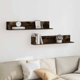 Berkfield Home Decorative Wall Shelves 2 pcs Smoked Oak 100x16.5x16.5 cm Enginee in Brown - thumbnail 1