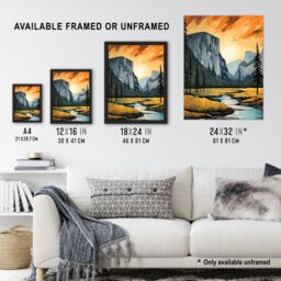 "Artery8 Yosemite National Park Vibrant Artwork Sunset Over El Capitan Extra Large XL Unframed Wall Art Poster Print - Size: W24"" x H32""" - thumbnail 3