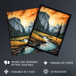 "Artery8 Yosemite National Park Vibrant Artwork Sunset Over El Capitan Extra Large XL Unframed Wall Art Poster Print - Size: W24"" x H32""" - thumbnail 2