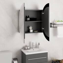 Berkfield Home Bathroom Cabinet with Round Mirror&LED Grey 54x54x17.5 cm - thumbnail 4