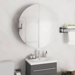 Berkfield Home Bathroom Cabinet with Round Mirror&LED Grey 54x54x17.5 cm - thumbnail 2