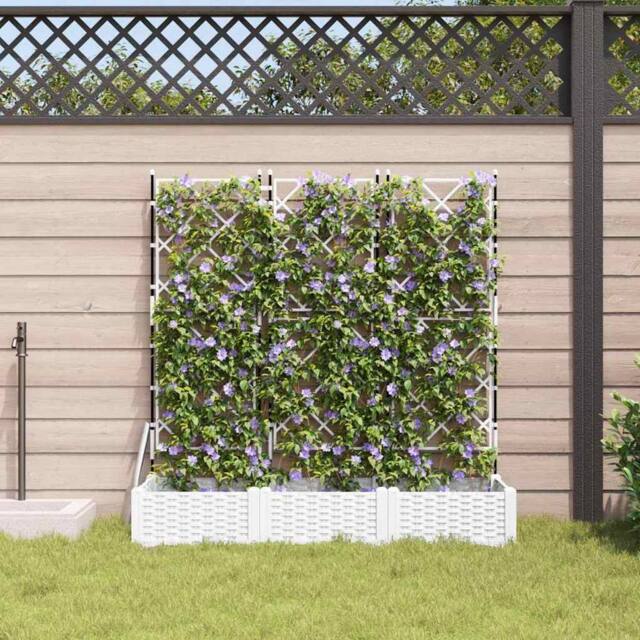 Berkfield Home White Garden Planter with Trellis 3 pcs White 120x40x125.5 cm - image 1