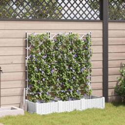 Berkfield Home White Garden Planter with Trellis 3 pcs White 120x40x125.5 cm - thumbnail 2