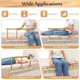 Hinsinc 3 Section Foldable Bed Rail Bed Safety Rail Side in Natural - Size: 100.8 cm - 108.8 cm - thumbnail 4