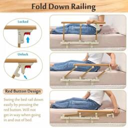 Hinsinc 3 Section Foldable Bed Rail Bed Safety Rail Side in Natural - Size: 100.8 cm - 108.8 cm - thumbnail 3