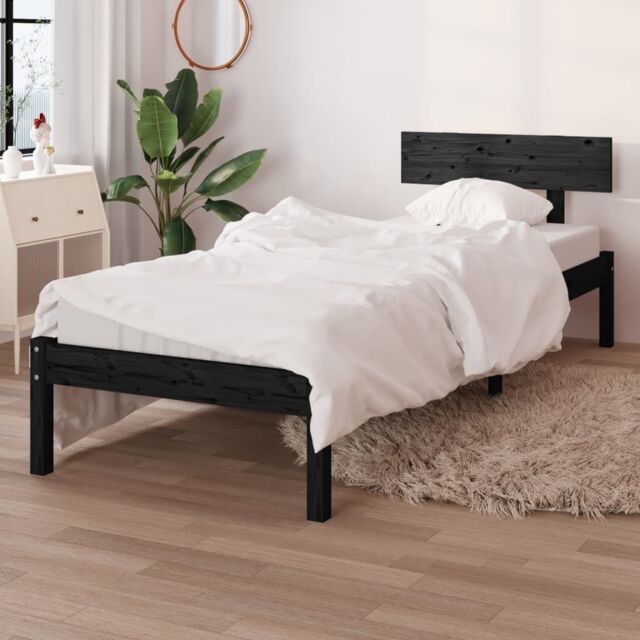 Berkfield Home Bed Frame Black Solid Wood Pine 90x200 cm - image 1