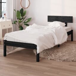 Berkfield Home Bed Frame Black Solid Wood Pine 90x200 cm - thumbnail 1