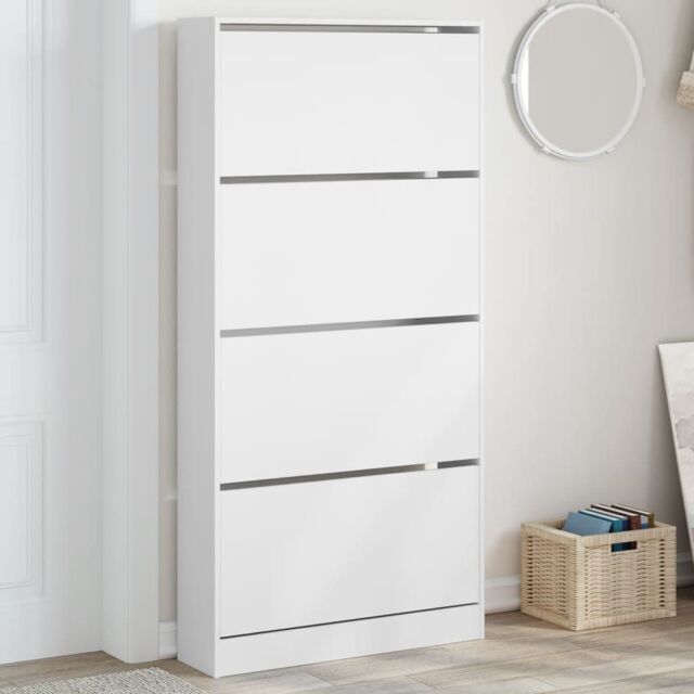 Berkfield Home Shoe Cabinet with 4 Flip-Drawers White 80x21x163.5 cm - image 1