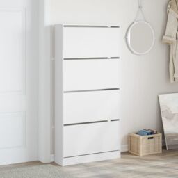 Berkfield Home Shoe Cabinet with 4 Flip-Drawers White 80x21x163.5 cm - thumbnail 3