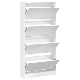 Berkfield Home Shoe Cabinet with 4 Flip-Drawers White 80x21x163.5 cm - thumbnail 5
