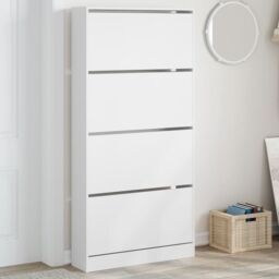 Berkfield Home Shoe Cabinet with 4 Flip-Drawers White 80x21x163.5 cm - thumbnail 1