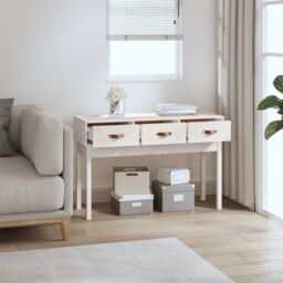 Berkfield Home Console Table White 114x40x75 cm Solid Wood Pine - Size: 114 x 40 x 75 cm - thumbnail 6