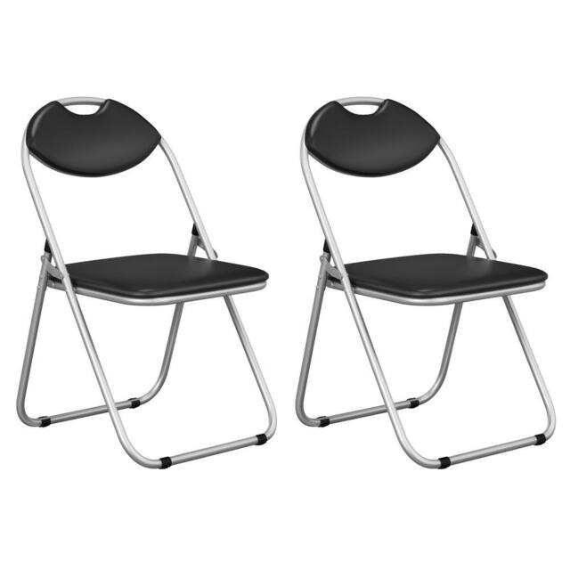 Costway Set of 2 Folding Metal Chair Padded Kitchen Dining Seat U-shaped Guest Chair in Black - image 1