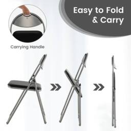Costway Set of 2 Folding Metal Chair Padded Kitchen Dining Seat U-shaped Guest Chair in Black - thumbnail 4