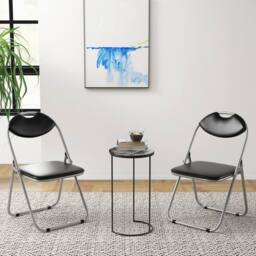 Costway Set of 2 Folding Metal Chair Padded Kitchen Dining Seat U-shaped Guest Chair in Black - thumbnail 6