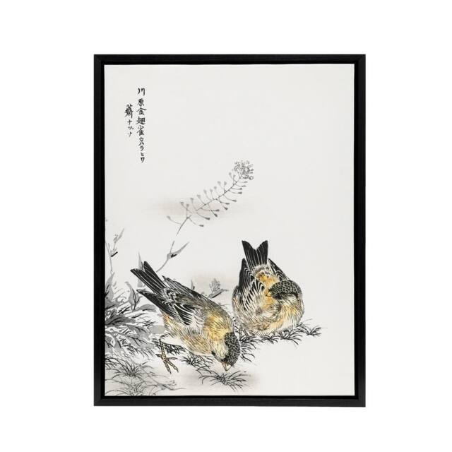 "Artery8 Greenfinch & Shepherd's Purse Plant Framed Canvas Wall Art Print Kashu - Size: W12"" x H16""" - image 1