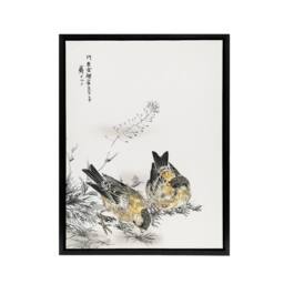 "Artery8 Greenfinch & Shepherd's Purse Plant Framed Canvas Wall Art Print Kashu - Size: W12"" x H16""" - thumbnail 1