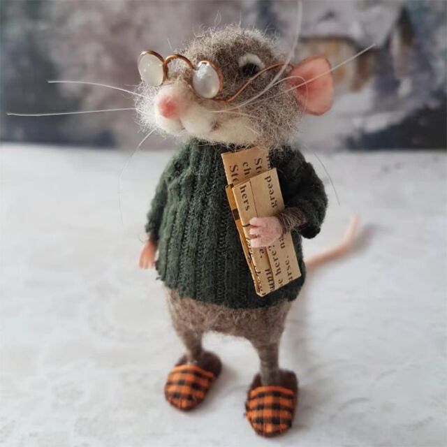 Obasyhig DIY Christmas Needle-felted Mouse Decoration in Green
