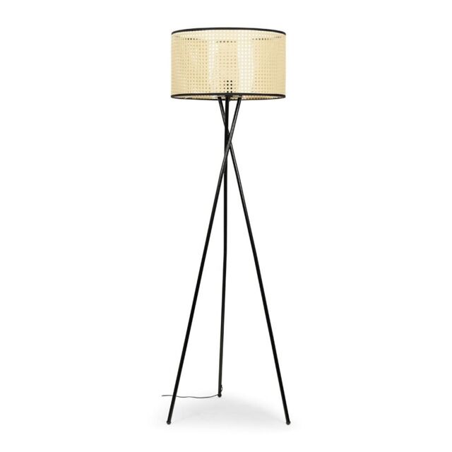 ValueLights Camden Black Tripod Floor Lamp with Cane with Black Trim Shade & Bulb in Natural - image 1