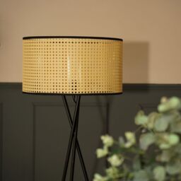 ValueLights Camden Black Tripod Floor Lamp with Cane with Black Trim Shade & Bulb in Natural - thumbnail 2