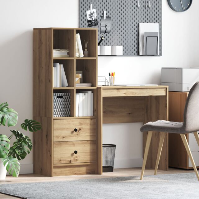 Berkfield Home Desk with Storage Artisan Oak Engineered Wood in Black - image 1