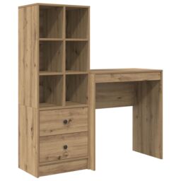 Berkfield Home Desk with Storage Artisan Oak Engineered Wood in Black - thumbnail 2