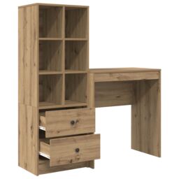 Berkfield Home Desk with Storage Artisan Oak Engineered Wood in Black - thumbnail 6