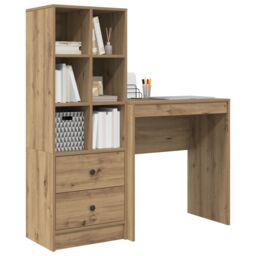Berkfield Home Desk with Storage Artisan Oak Engineered Wood in Black - thumbnail 3