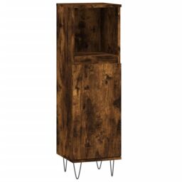 Berkfield Home Bathroom Cabinet Smoked Oak 30x30x100 cm Engineered Wood in Brown - Size: 30 x 30 x 100 cm - thumbnail 2