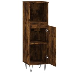 Berkfield Home Bathroom Cabinet Smoked Oak 30x30x100 cm Engineered Wood in Brown - Size: 30 x 30 x 100 cm - thumbnail 6