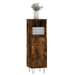 Berkfield Home Bathroom Cabinet Smoked Oak 30x30x100 cm Engineered Wood in Brown - Size: 30 x 30 x 100 cm - thumbnail 3