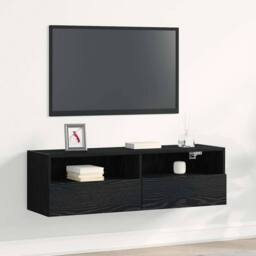 Berkfield Home TV Wall Cabinet Black Oak 100x30x30 cm Engineered Wood - Size: 100 x 30 x 30 cm - thumbnail 2