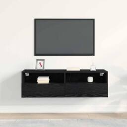 Berkfield Home TV Wall Cabinet Black Oak 100x30x30 cm Engineered Wood - Size: 100 x 30 x 30 cm - thumbnail 4