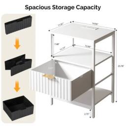 FORGEVIO Wood Bedside Table 1 Drawers Cabinet Charging Station in White - thumbnail 2