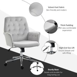 VINSETTO Computer Chair w/Armrest Modern Style Tufted For Home Office Dining Room in Light Grey - thumbnail 6