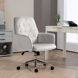 VINSETTO Computer Chair w/Armrest Modern Style Tufted For Home Office Dining Room in Light Grey - thumbnail 1