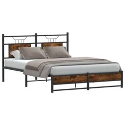 Berkfield Home Decorative Bed Frame without Mattress Smoked Oak 140x200 cm Engin in Brown - thumbnail 1