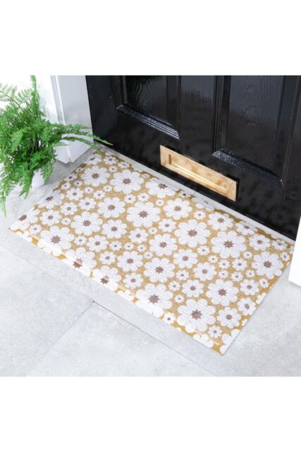 Artsy Mats Green & Cream Flower Doormat in Yellow - Size: 40 cm x 70 cm - image 1