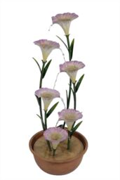 Primrose Potted Pink Lily Tiered Cascading Zinc Outdoor Garden Water Feature in Terracotta