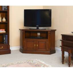 Lock Stock and Barrel Furniture Ltd Solid Pillar Corner TV Unit - Mahogany Wood - L53 x W109 x H67 cm in Brown