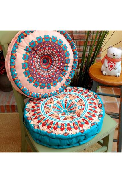 Living and Home Ethnic Geometric Round Tatami Seat Cushion in Pink - image 1
