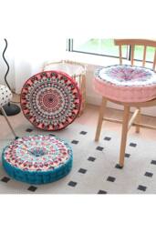 Living and Home Ethnic Geometric Round Tatami Seat Cushion in Pink - thumbnail 5