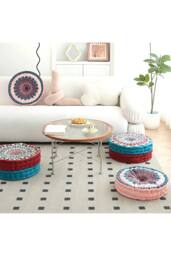Living and Home Ethnic Geometric Round Tatami Seat Cushion in Pink - thumbnail 4