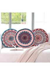 Living and Home Ethnic Geometric Round Tatami Seat Cushion in Pink - thumbnail 2