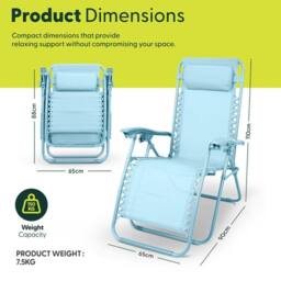 Keplin Set of 2 Heavy Duty Zero Gravity Chairs - Garden Recliners in Teal - thumbnail 9